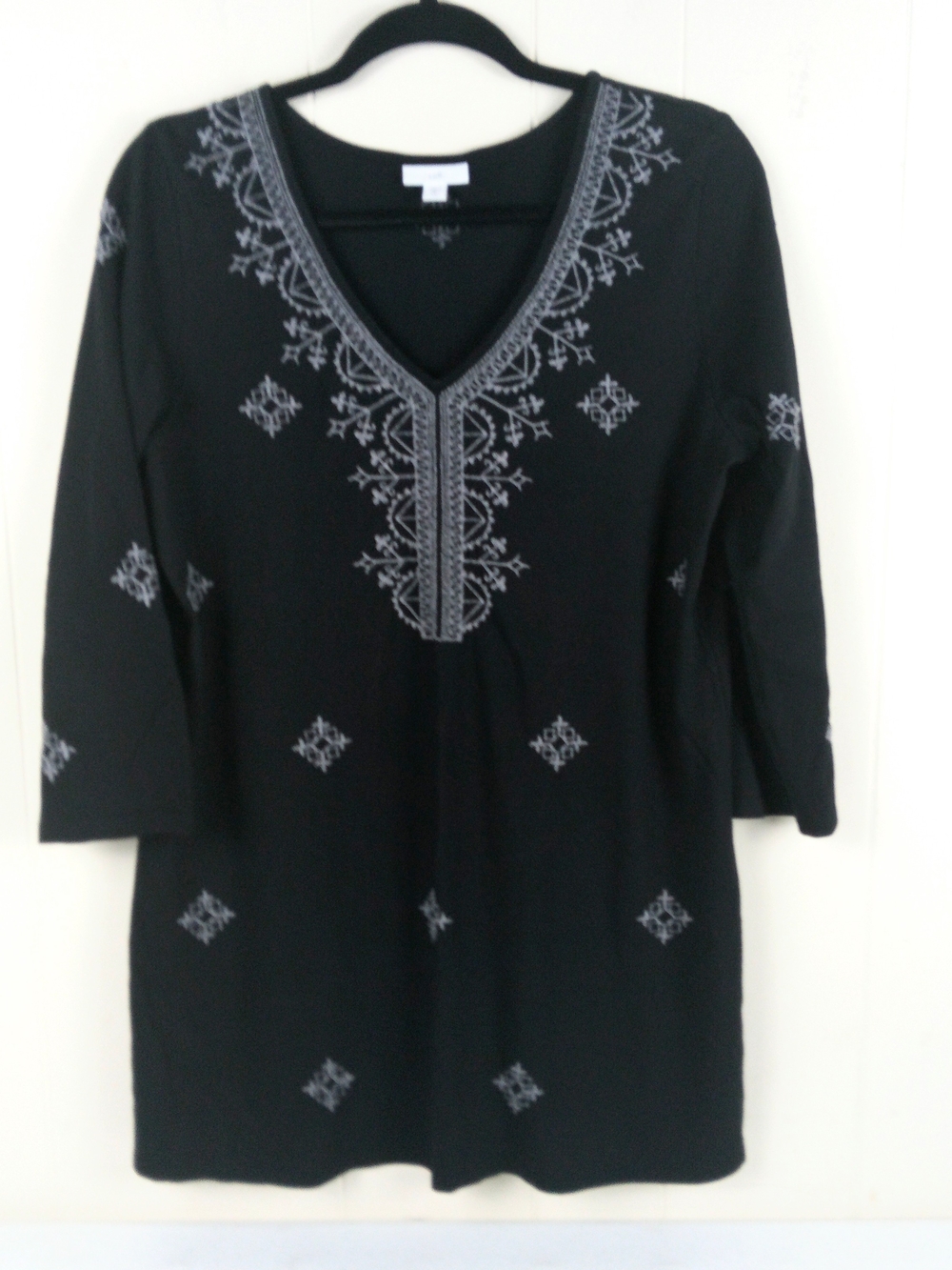 J Jill Black Embroidered V-Neck Women's Tunic Top Size S Tall